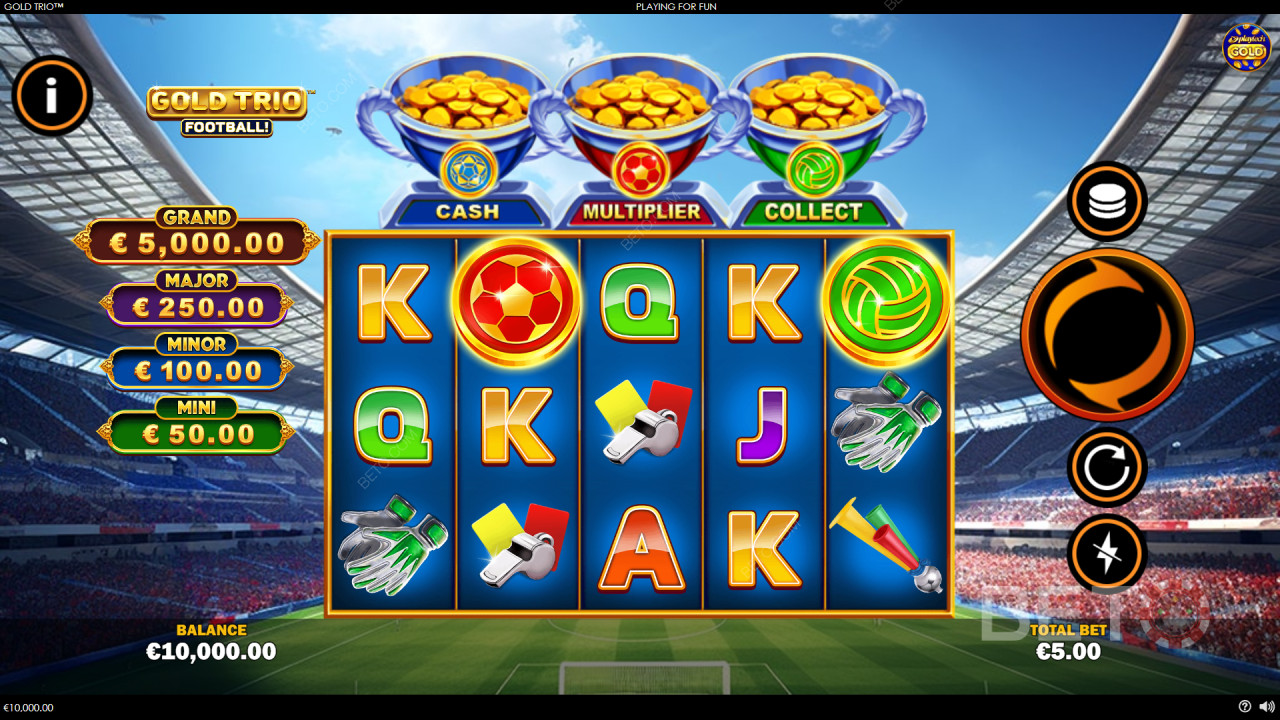 Vyhrajte 1 000násobek své sázky ve hře Gold Trio: Fotbal! Video automat!