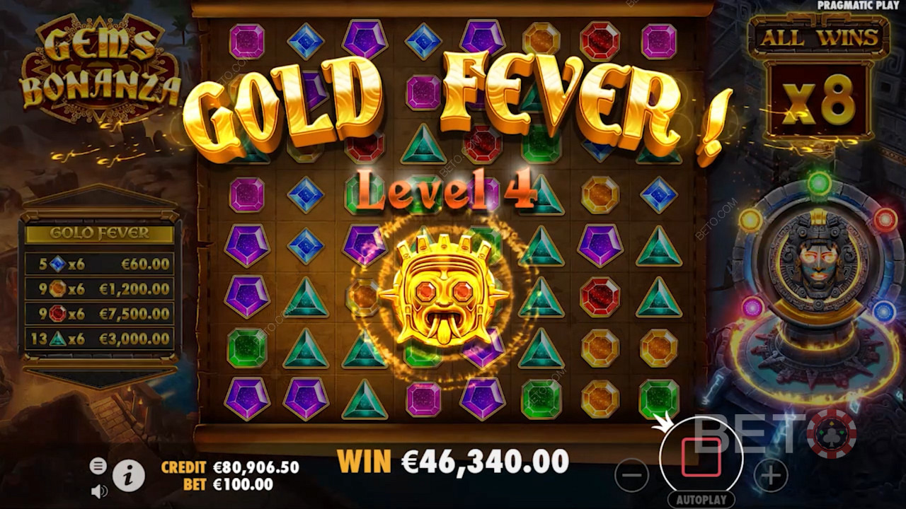 Nasbírejte alespoň 114 výherních symbolů a odemkněte progresivní bonus Gold Fever.