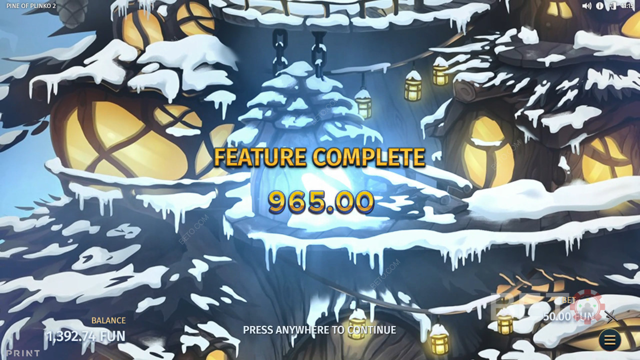 Vysvětlení bonusových funkcí ve hře Pine of Plinko 2 podle Print Studios