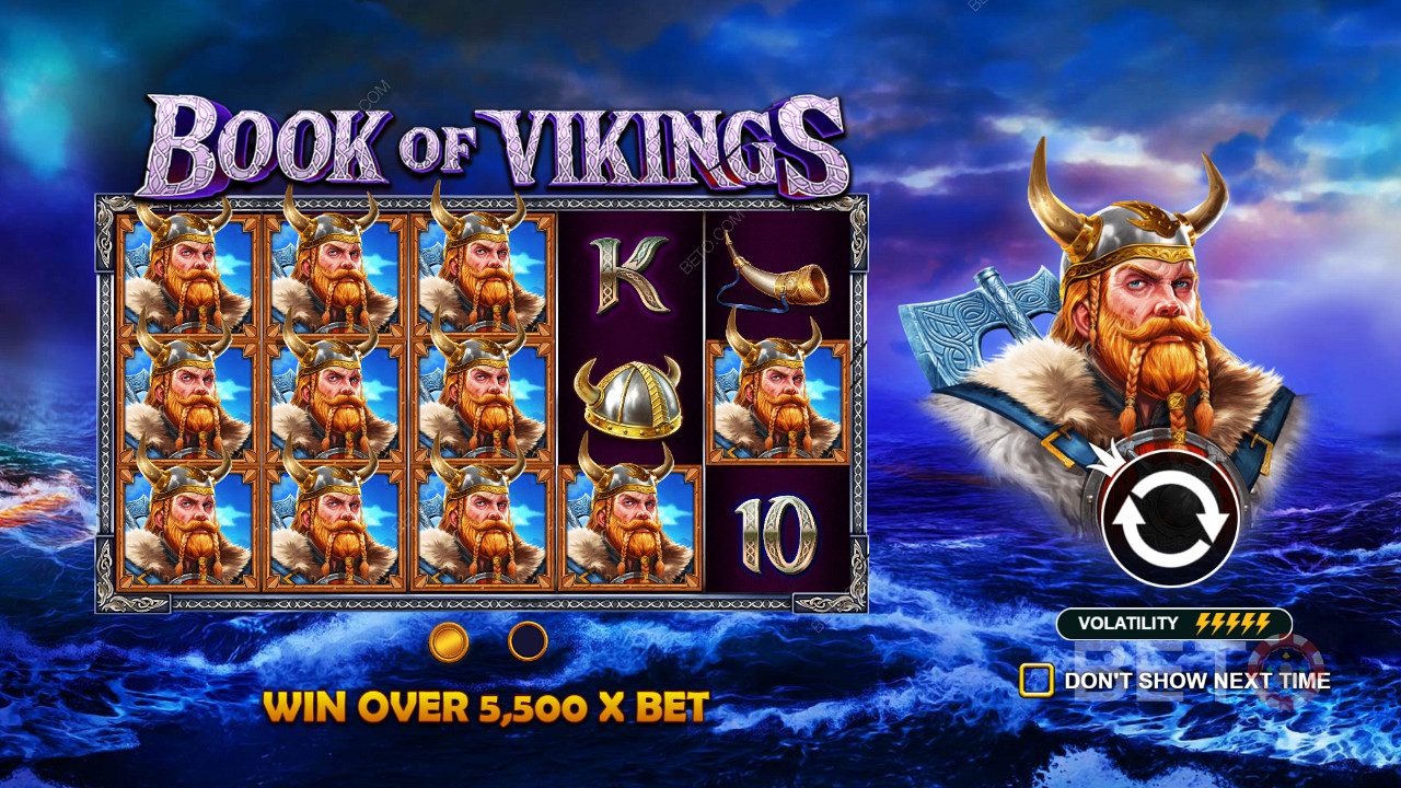 Vyhrajte odměny v hodnotě až 5 500násobku vkladů ve vysoce volatilním slotu Book of Vikings.
