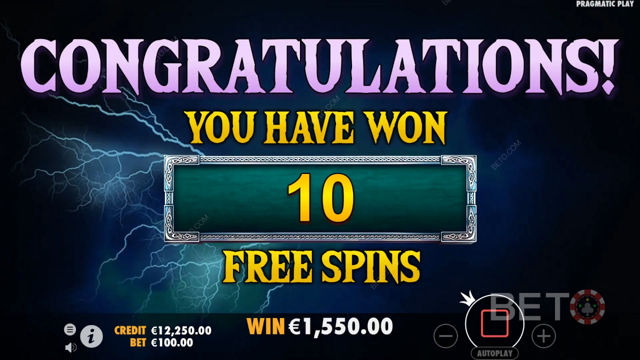 Získejte 10 bonusových roztočení zdarma a náhodné výhry během bonusového kola Free Spins.