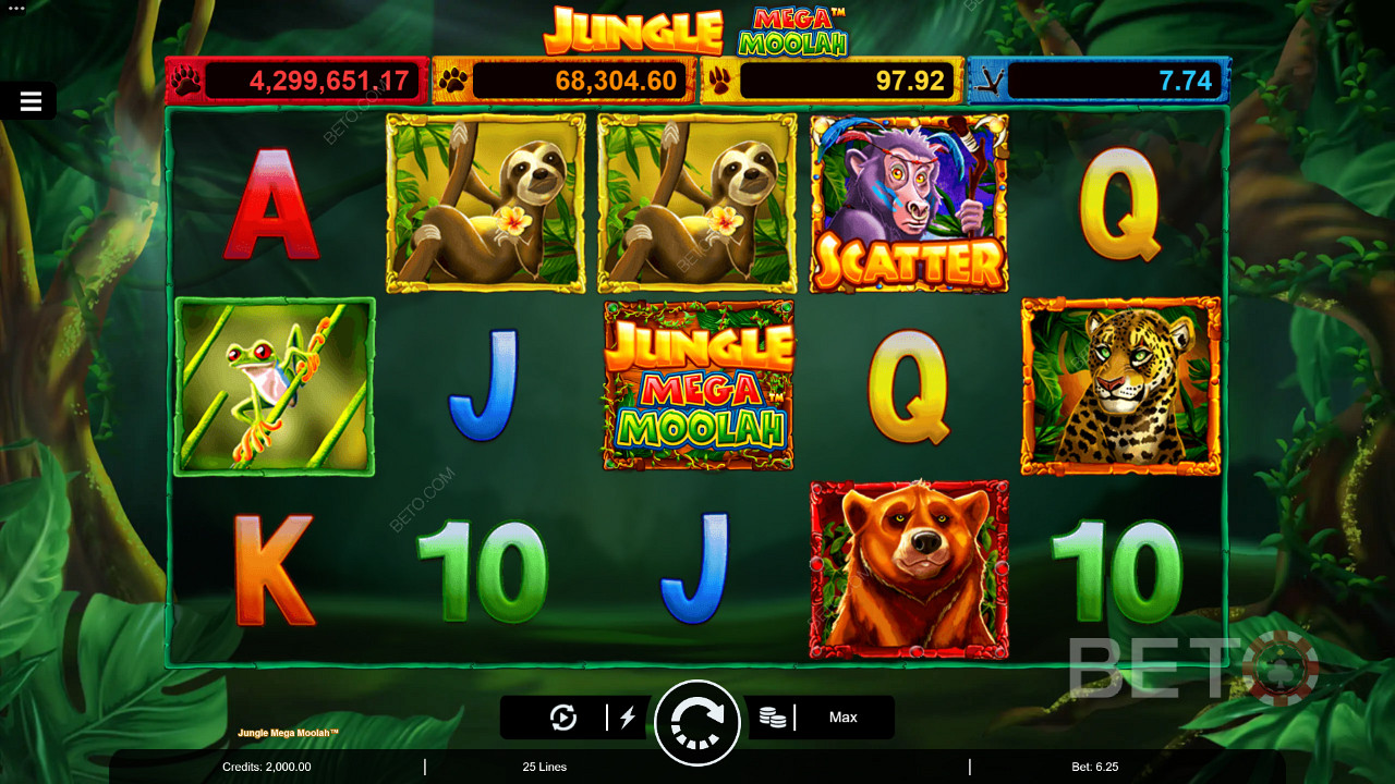 Užijte si multiplikátor Wilds, roztočení zdarma a čtyři progresivní jackpoty ve slotu Jungle Mega Moolah.