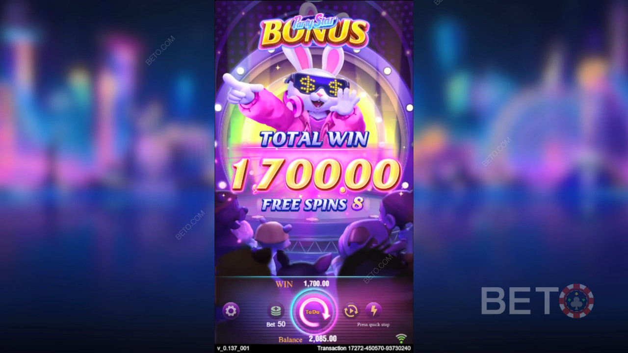Vysvětlení bonusových funkcí ve hře Party Star od TaDa Gaming