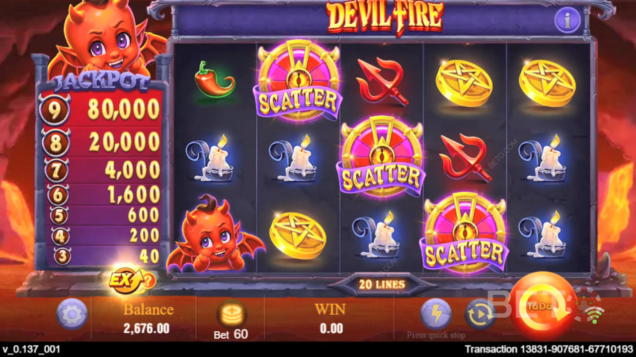 Vysvětlení bonusových funkcí ve hře Devil Fire od TaDa Gaming