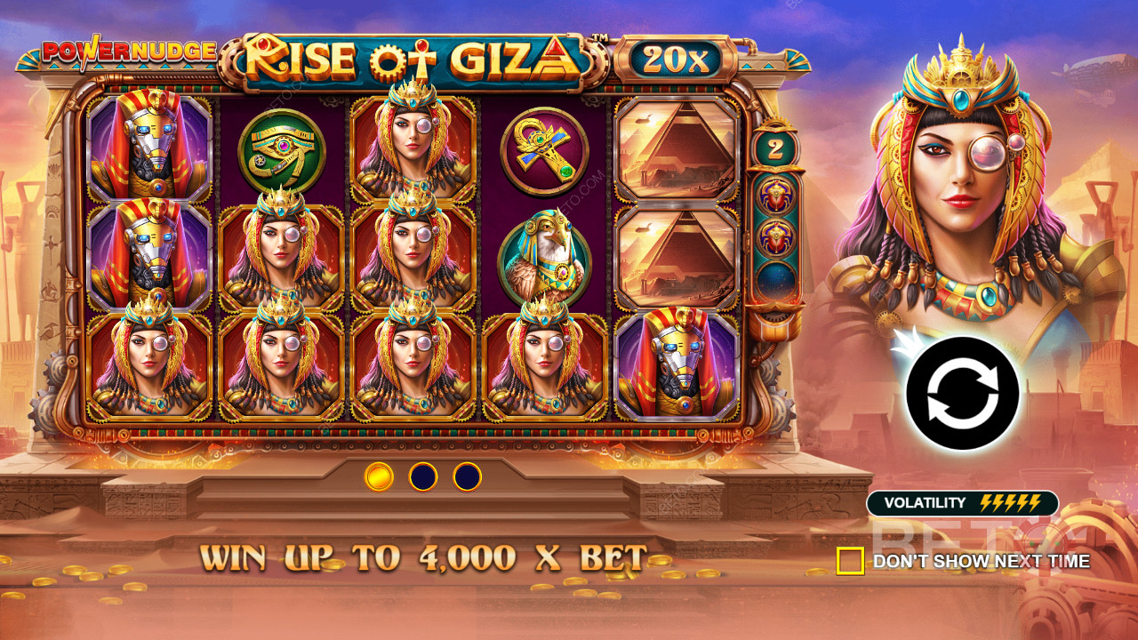 Vyhrajte až 4 000násobek své sázky v online slotu Rise of Giza PowerNudge