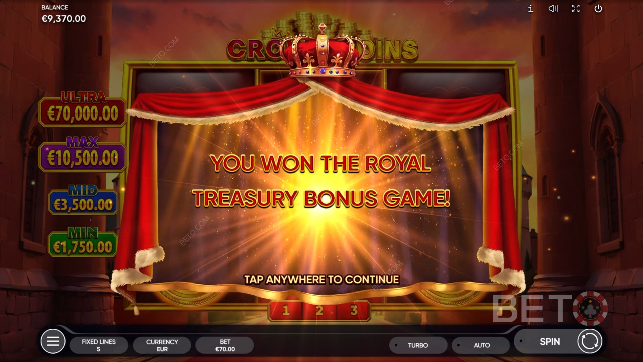 Vyhrajte 2 500x Vaši sázku ve hře Crown Coins Slot Online!