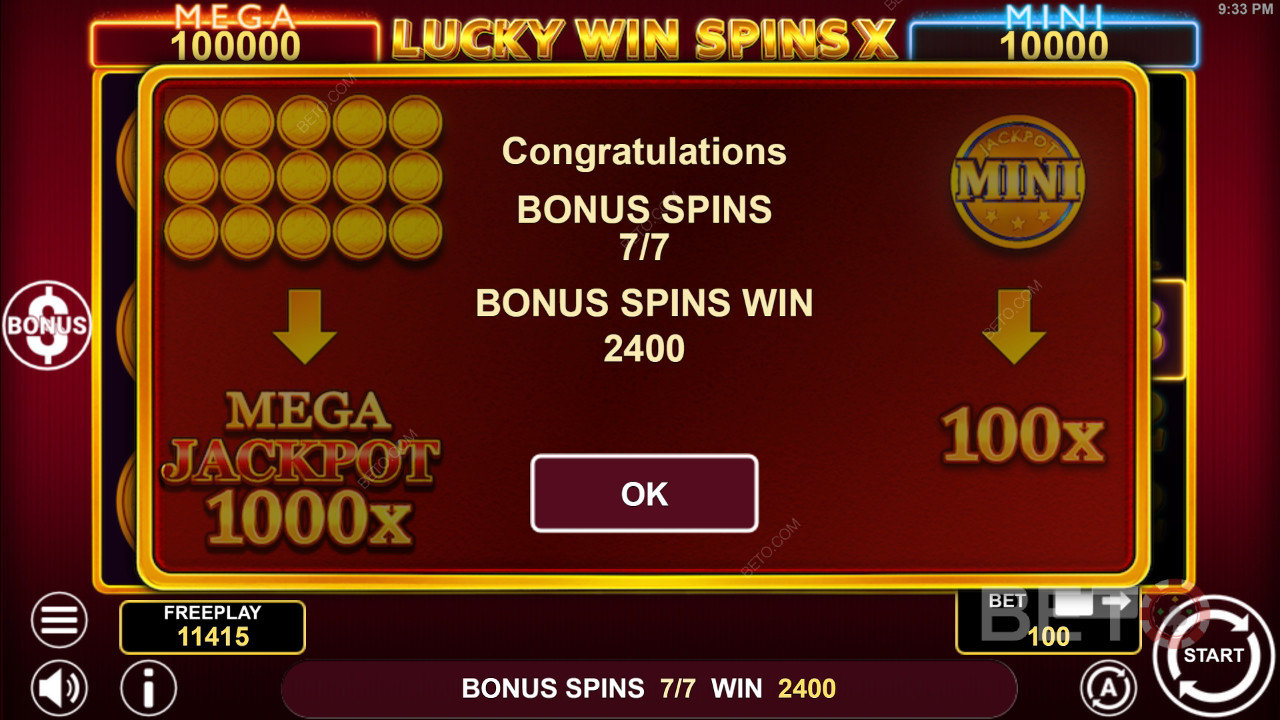 Vysvětlení bonusových funkcí ve hře Lucky Win Spins X od 1spin4win