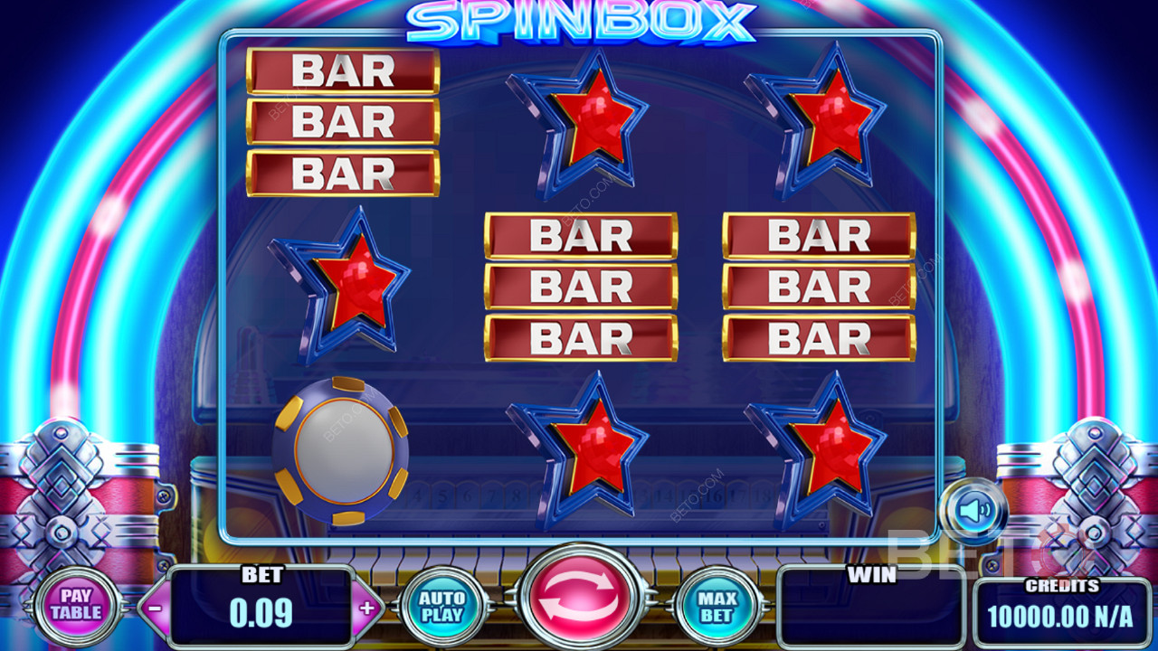 Atraktivní symboly a klasický herní motiv ve slotu Spinbox