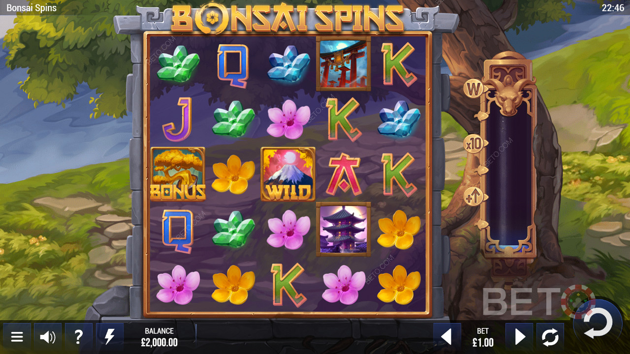 Hra Bonsai Spins s tématikou lesa vyvinutá společností Epic Industries