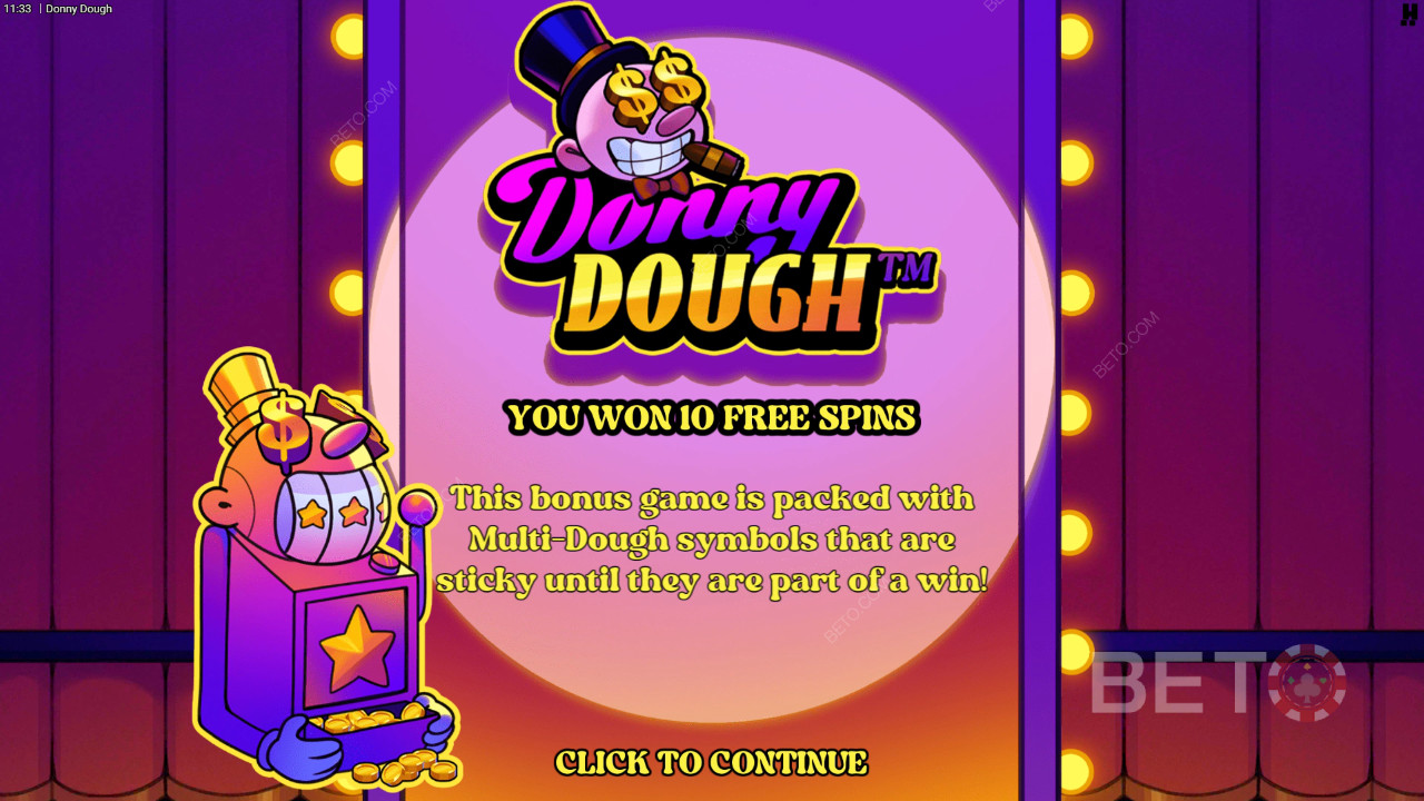 Vysvětlení bonusových funkcí v aplikaci Donny Dough by Hacksaw Gaming