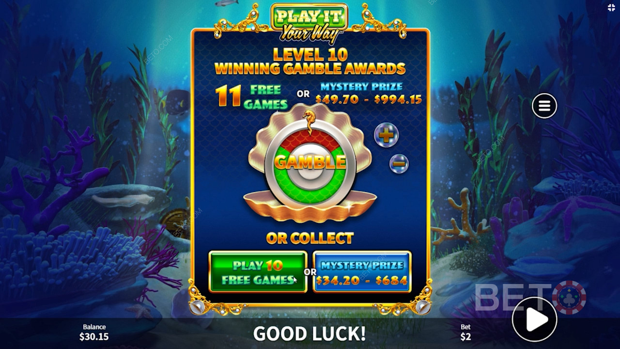 Vyberte si z Free Spins, Mystery Prize nebo Gamble Feature.
