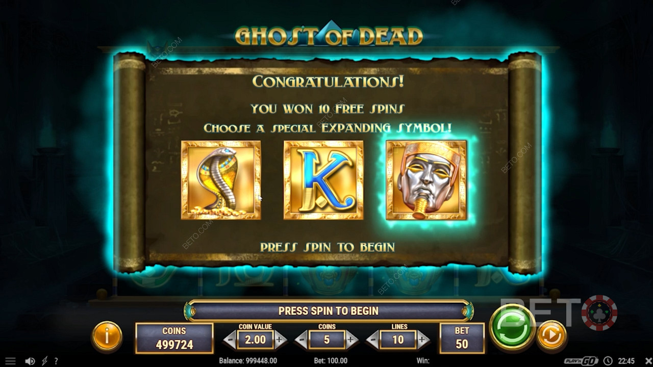Výběr rozšiřujícího symbolu v kole bezplatných kol hry Ghost of Dead