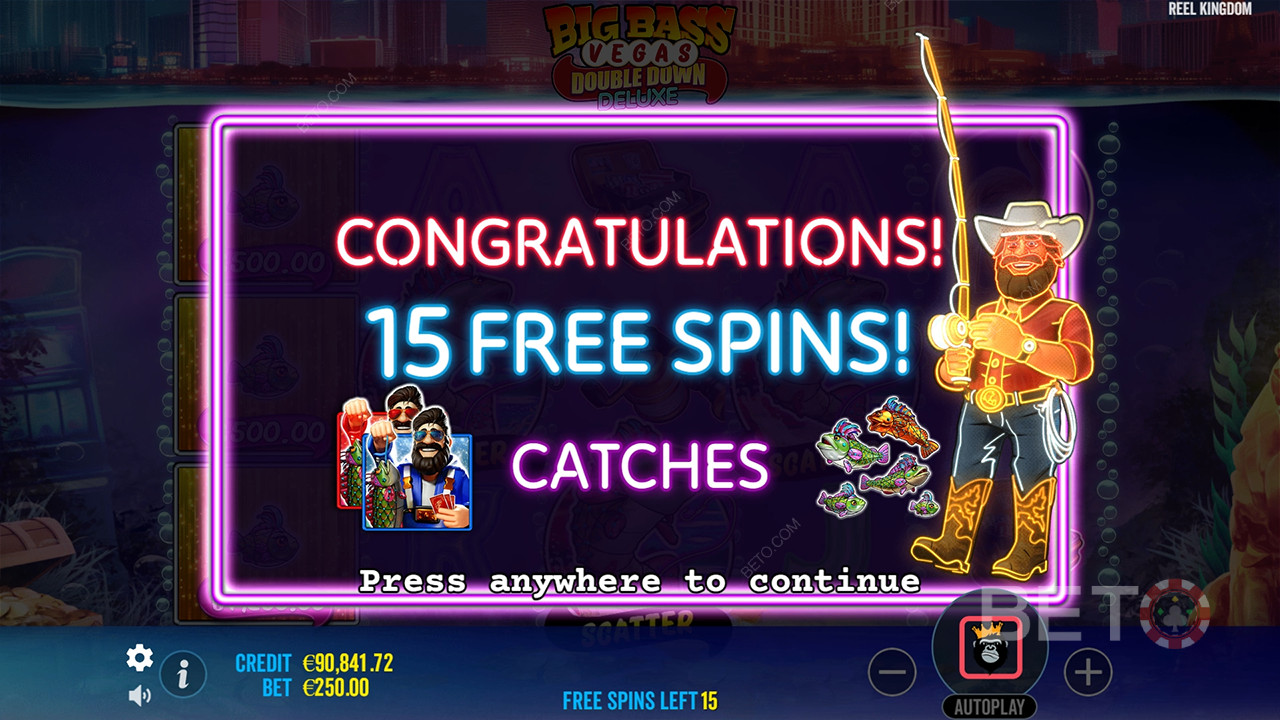 Vysvětlení bonusových funkcí v Big Bass Vegas Double Down Deluxe od Reel Kingdom