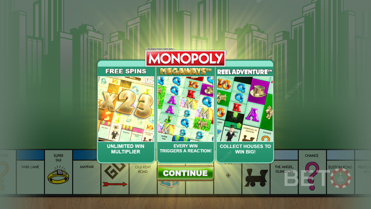 Úvodní obrazovka hry Monopoly Megaways