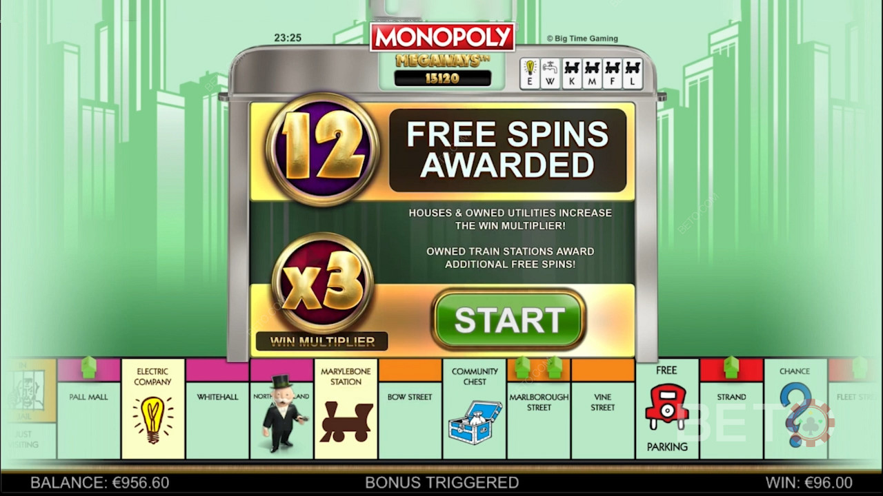 Funkce Free Spins a další boostery ve hře Monopoly Megaways