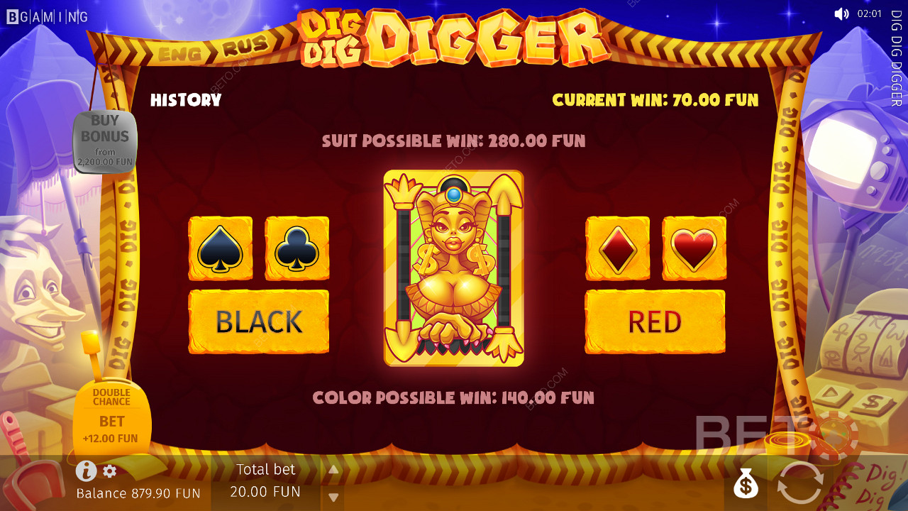 Bonusová hra Gamble je riskantní, ale velmi výnosná minihra s dvojitou výhrou nebo nulou.