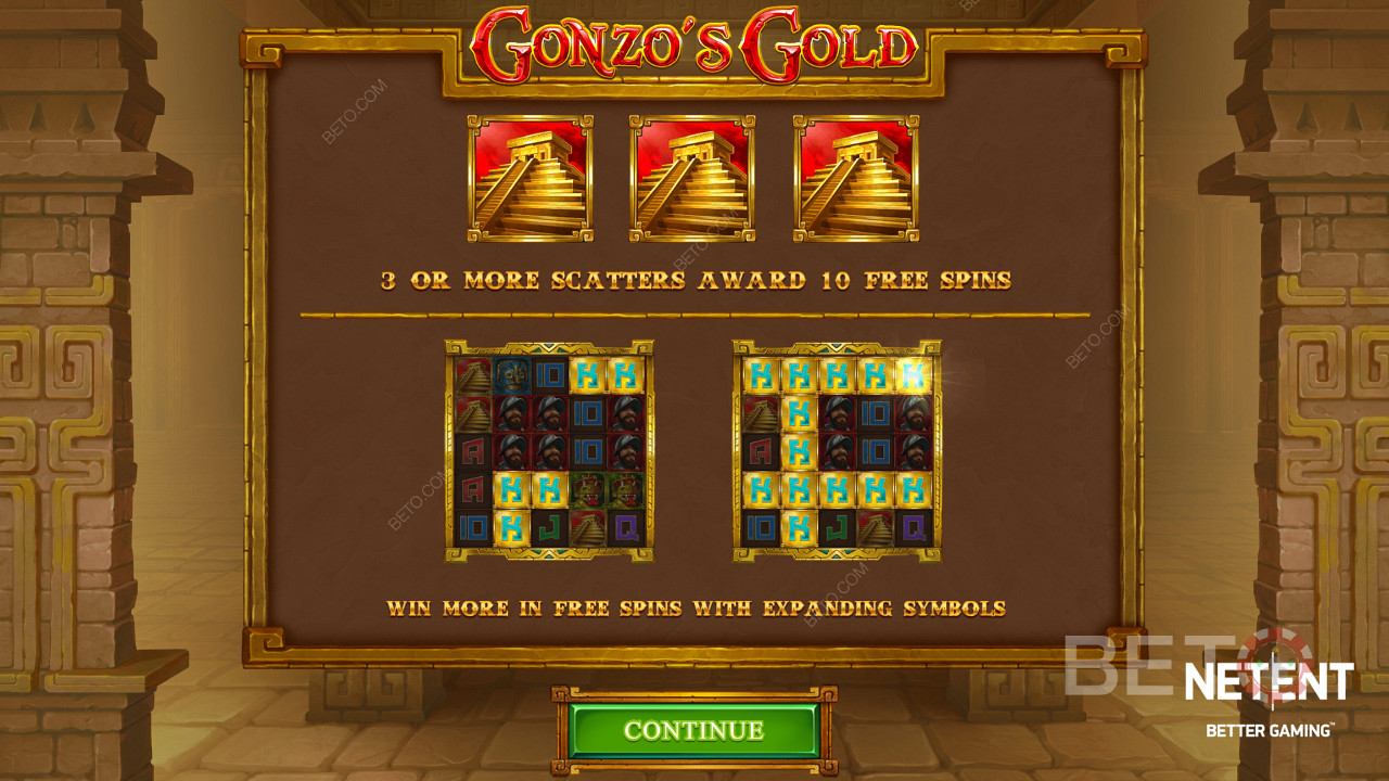 Užijte si roztočení zdarma s expandujícími symboly a shlukovými výhrami ve slotu Gonzo