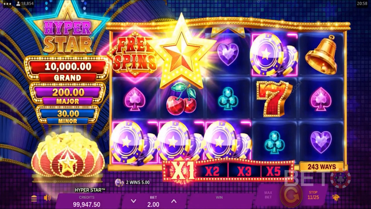 Během hry jsou na levé straně displeje zobrazeny 3 jackpotové výhry.