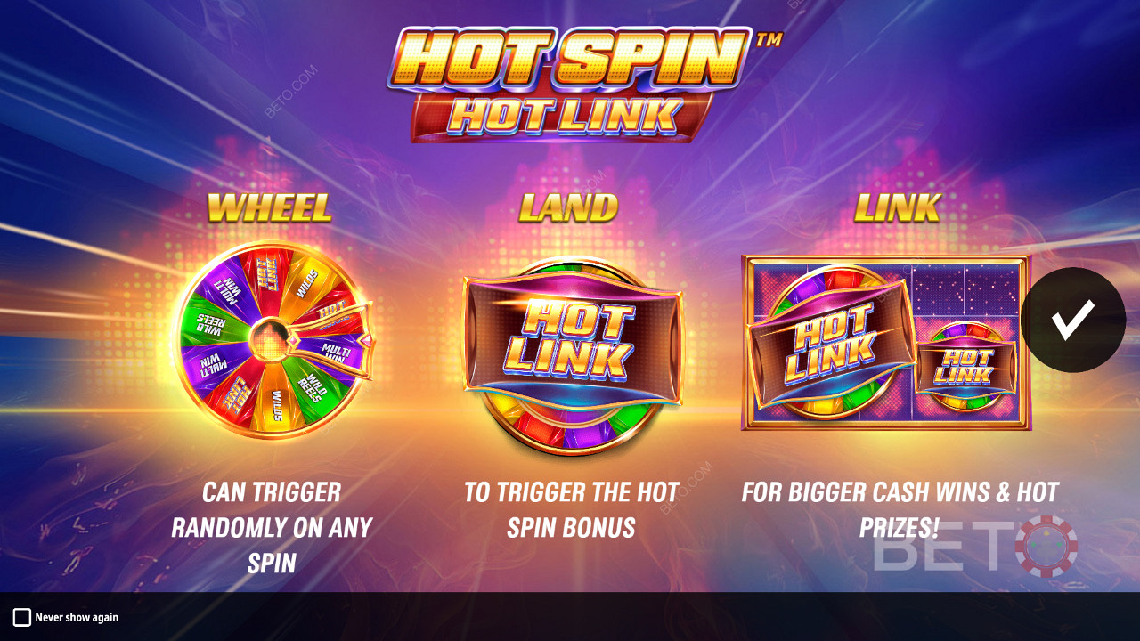 Úvodní obrazovka aplikace Hot Spin Hot Link s podrobnostmi o jejích posilovačích