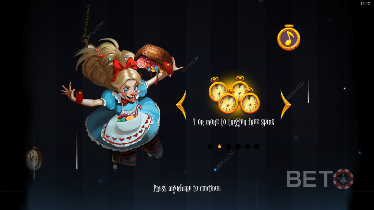 Vysvětlení bonusových funkcí ve hře Greedy Alice by Peter and Sons