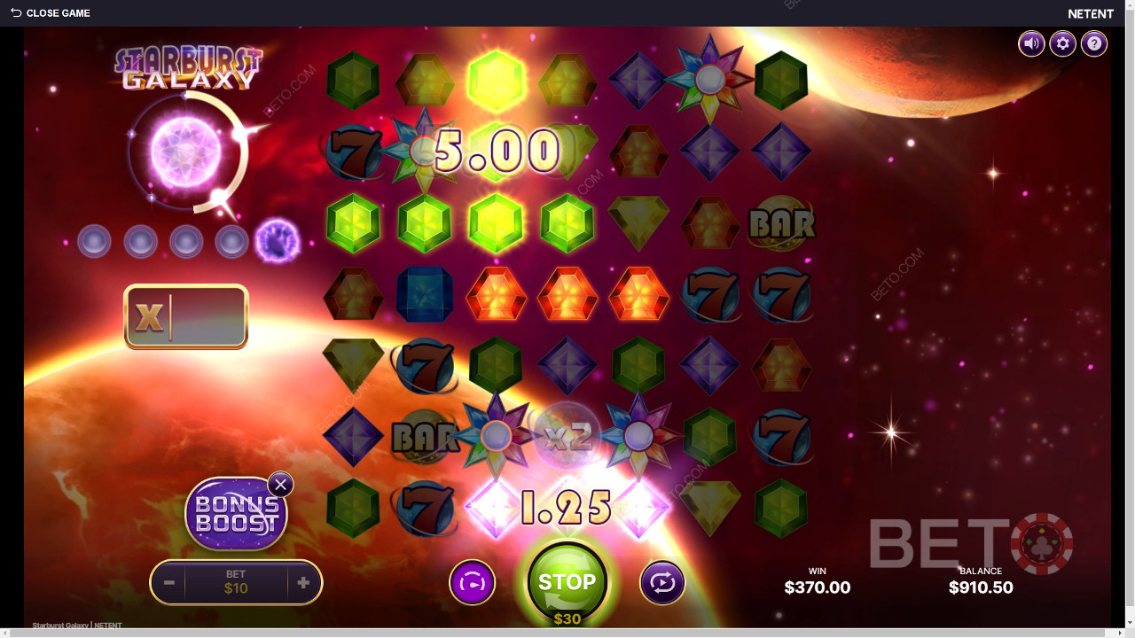 Vysvětlení bonusových funkcí na Starburst Galaxy by NetEnt