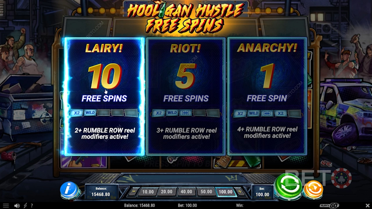 Vyberte si typ Free Spin ve výherním automatu Hooligan Hustle