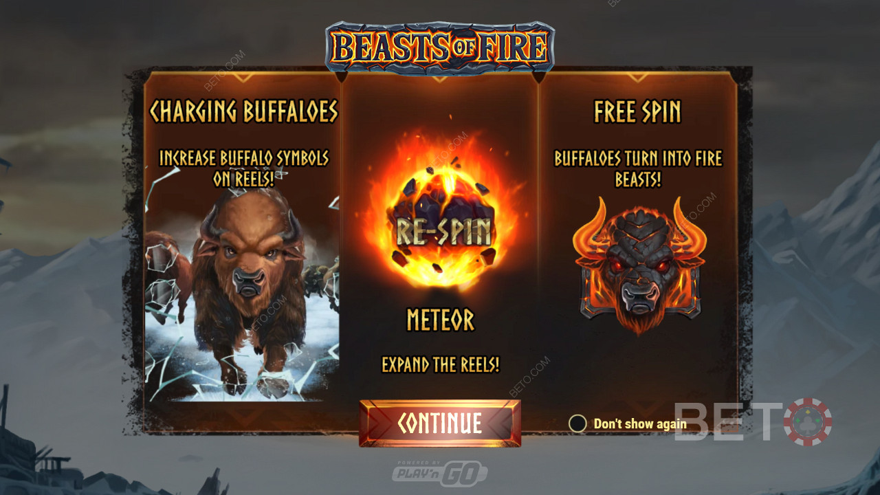 Úvodní obrazovka hry Beasts of Fire s informacemi o hratelnosti