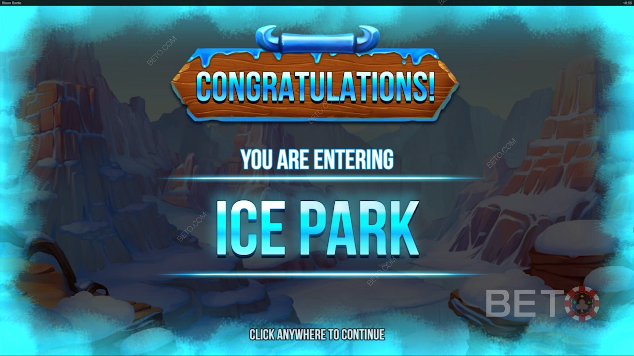 Pokud padnou symboly Scatter (modrý a červený bizon), odemkne se bonusová hra Ice Park.