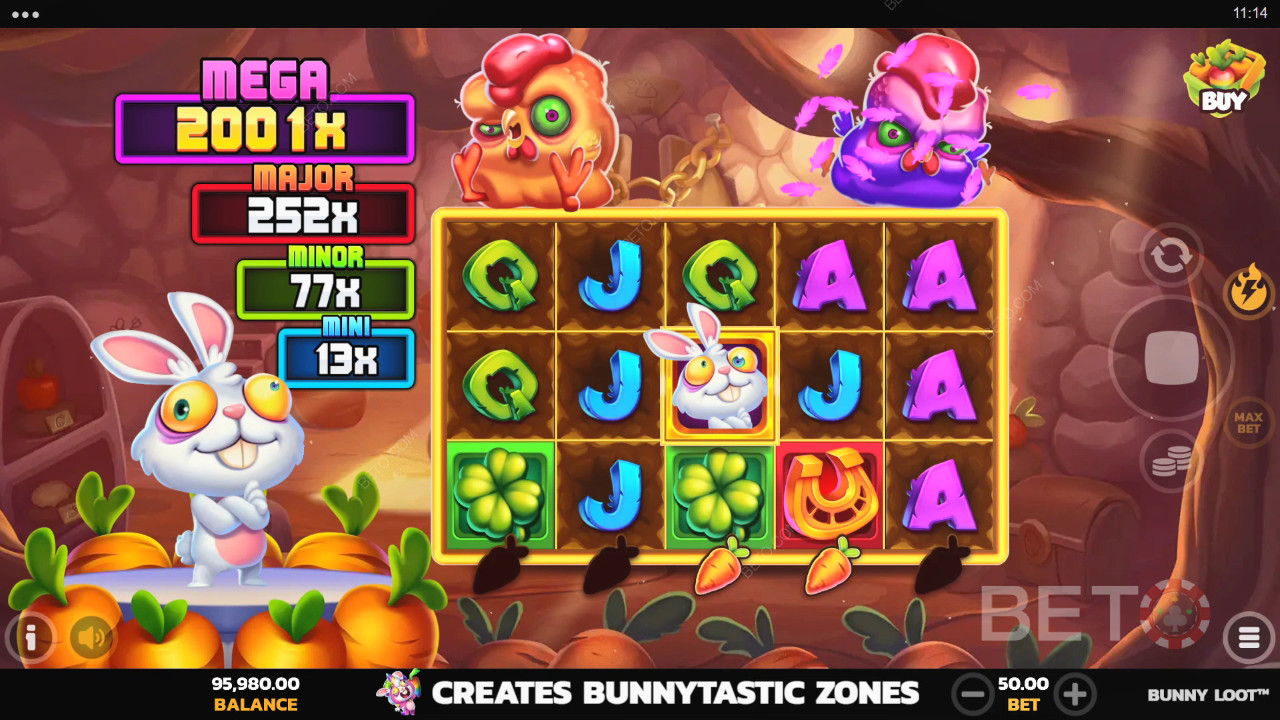 Vysvětlení bonusových funkcí ve hře Bunny Loot od PearFiction