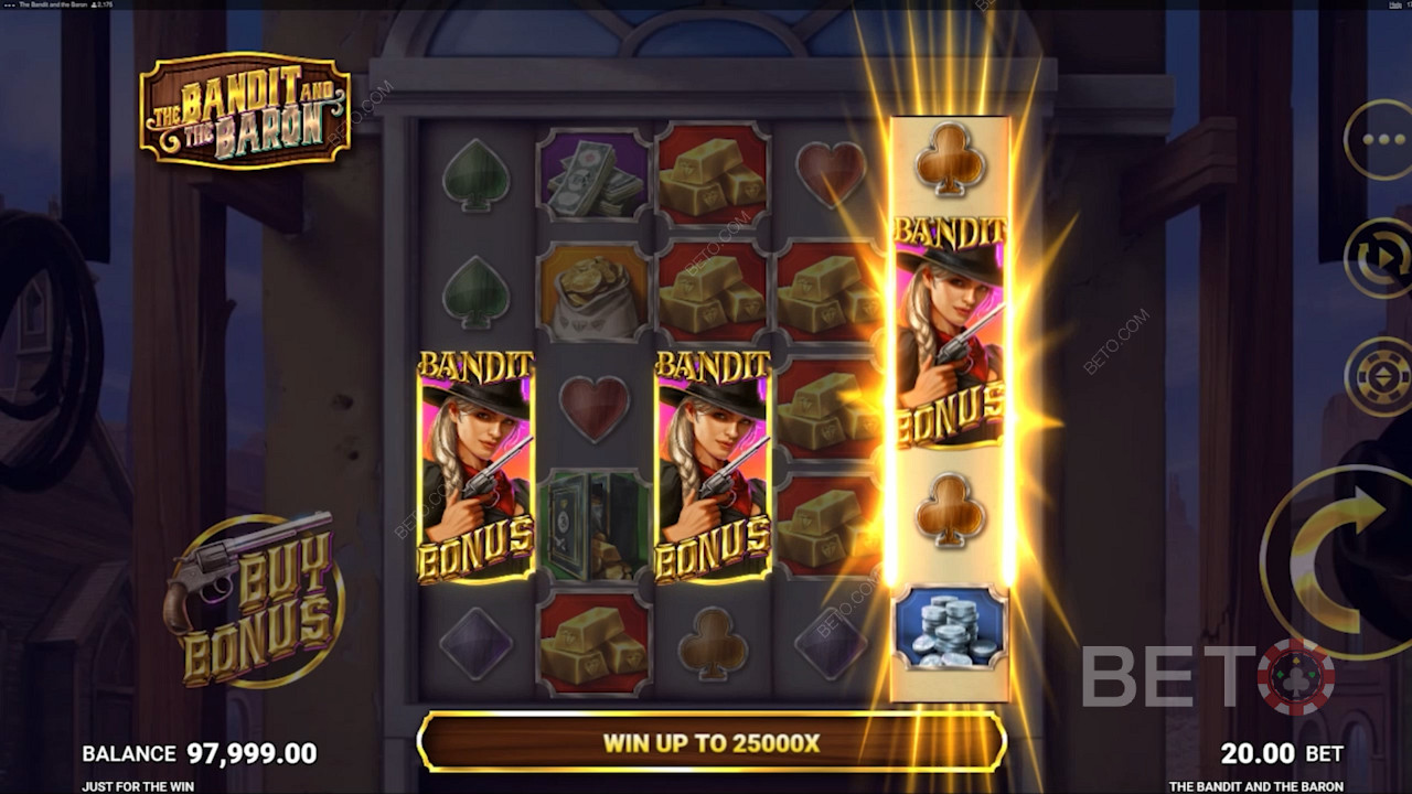 Pokud padnou 3 symboly Scatter, odemkne se bonusová hra Bandit Bonus a získáte řadu cen.