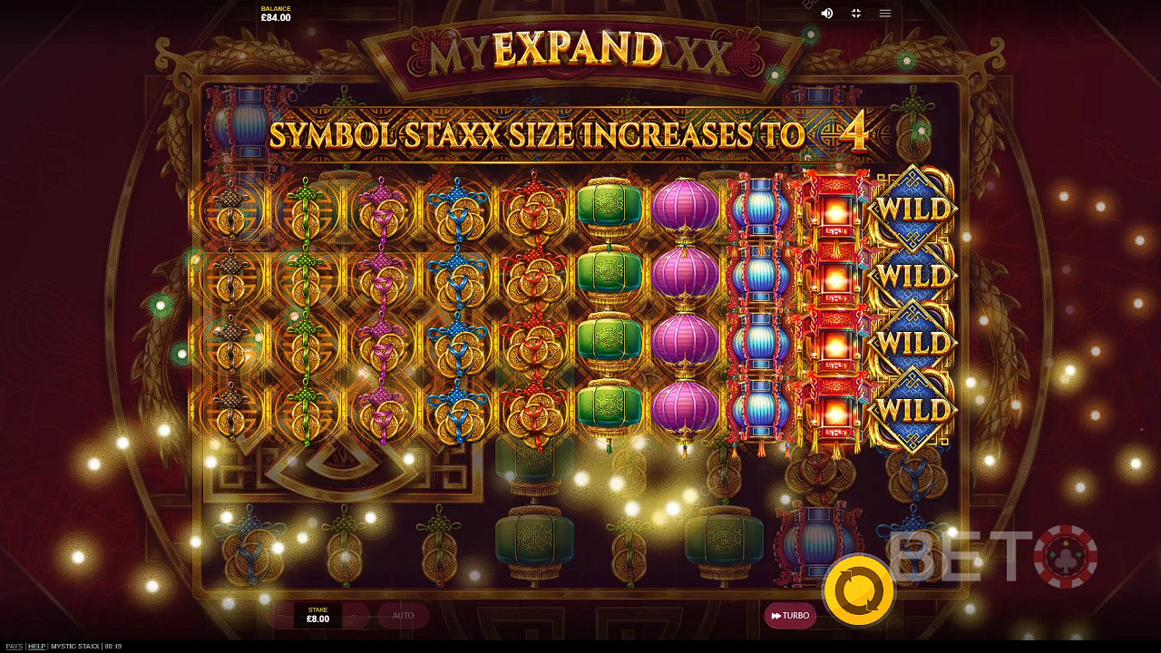 Jediné roztočení s rozšířenými symboly vám ve výherním automatu Mystic Staxx může přinést vysoké výhry.