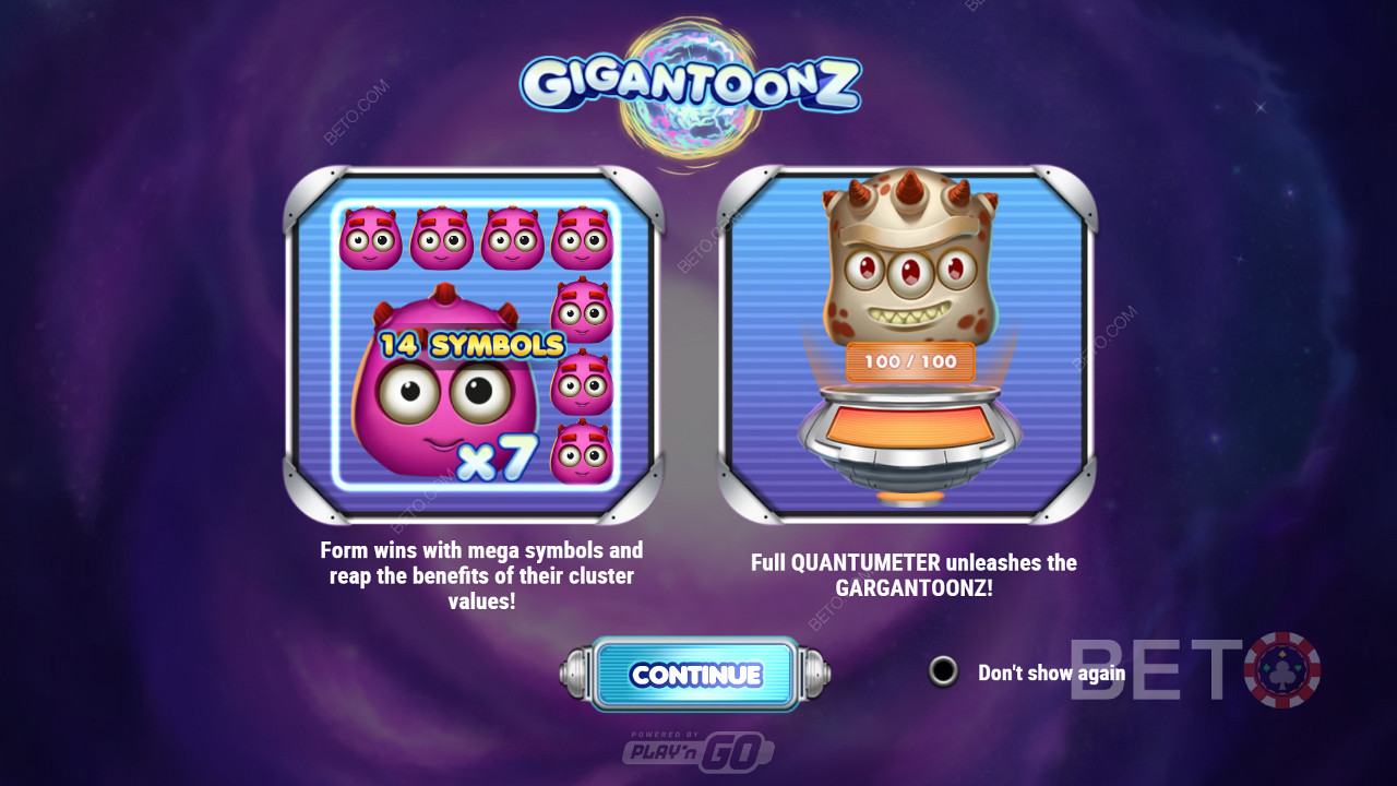 Užijte si Mega symboly, 4 modifikátory a shlukové výhry ve slotu Gigantoonz.