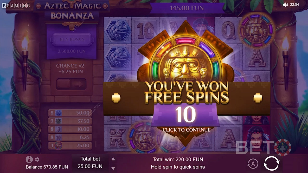 Vyhrajte velké množství roztočení zdarma v kasinovém slotu Aztec Magic Bonanza