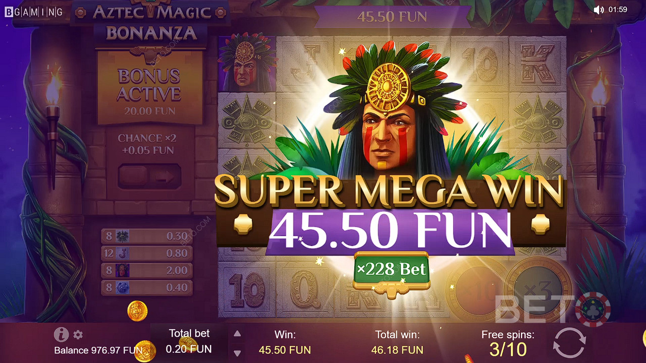 Získejte velké výhry v bonusové hře Free Spins ve slotu Aztec Magic Bonanza