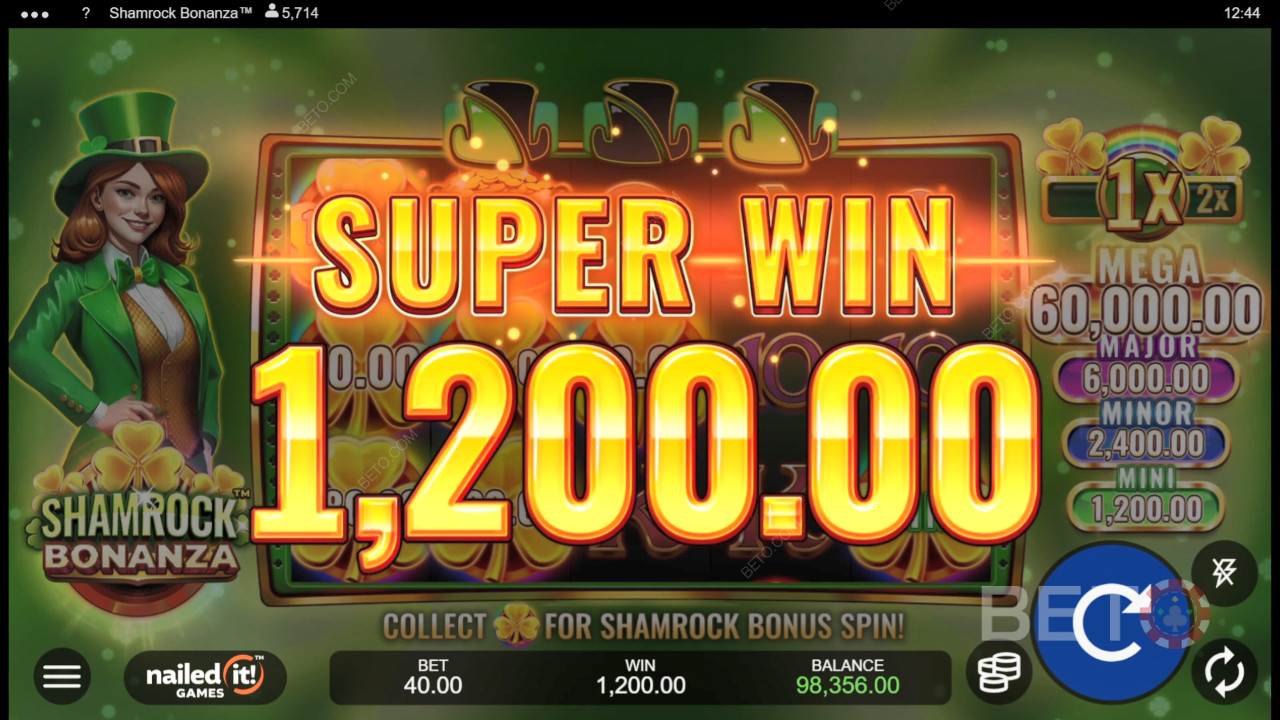 Vysvětlení bonusových funkcí ve hře Shamrock Bonanza by Nailed It! Games