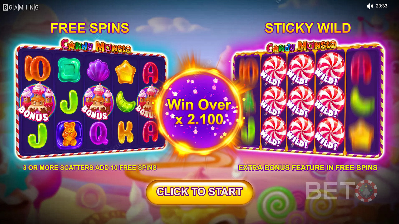 Zahrajte si automat Candy Monsta a získejte šanci vyhrát peněžní výhry v hodnotě 1 000násobku celkové sázky.