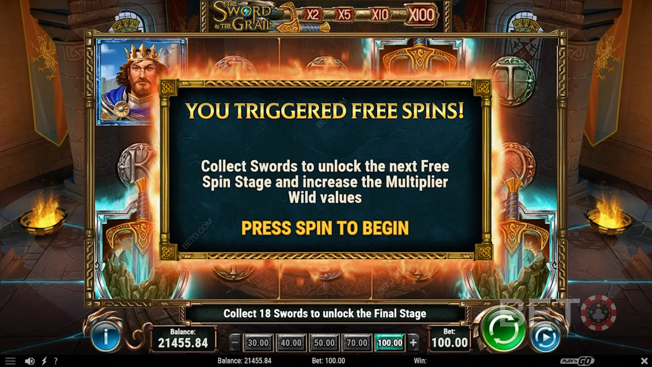 Sbíráním mečů získáte ve Free Spins vyšší hodnotu násobitele.
