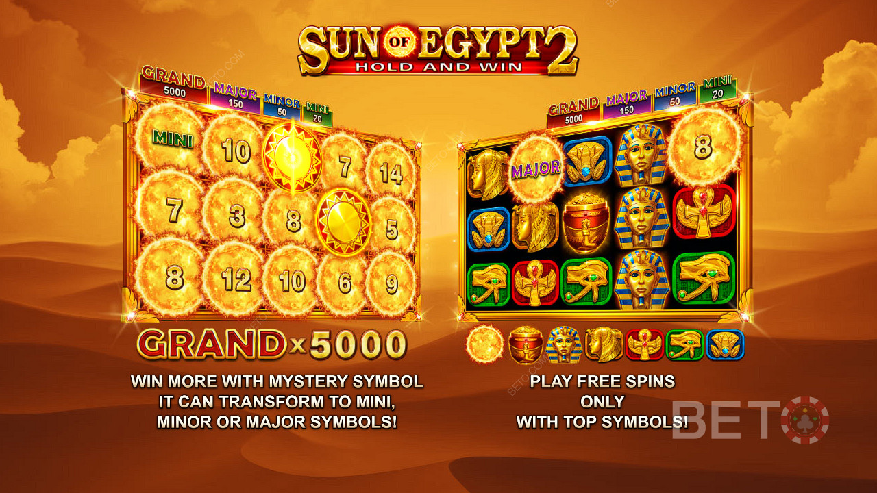 Užijte si jackpoty v hodnotě až 5 000násobku vaší sázky a roztočení zdarma ve slotu Sun of Egypt 2.