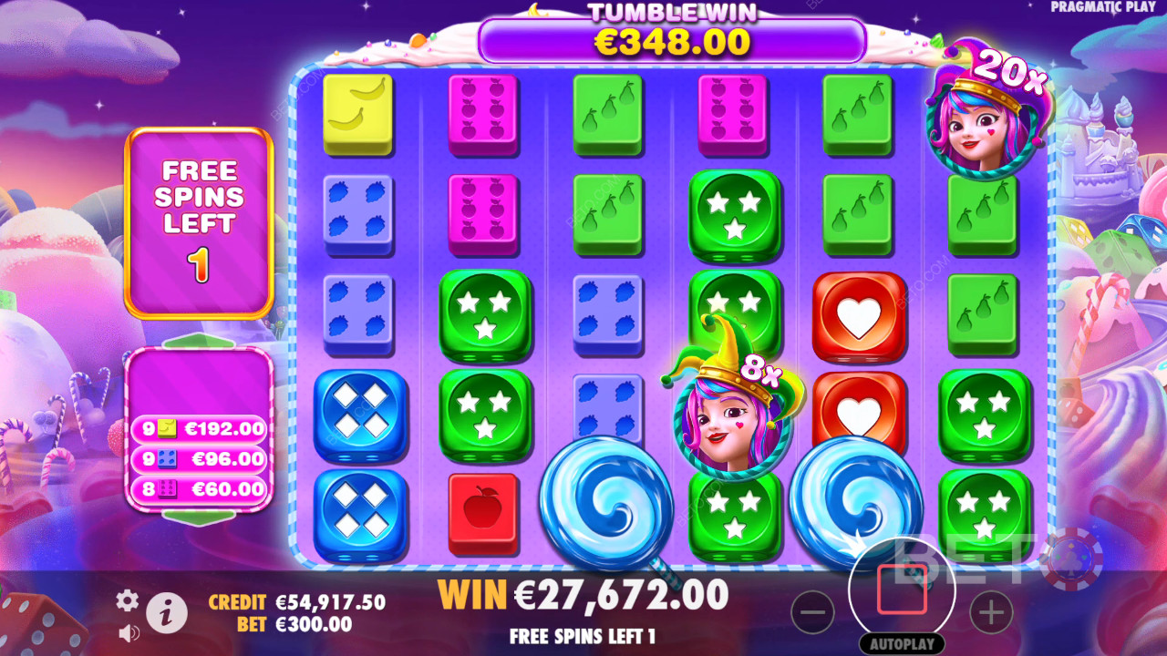 Vysvětlení bonusových funkcí na Sweet Bonanza 1000 Dice by Pragmatic Play