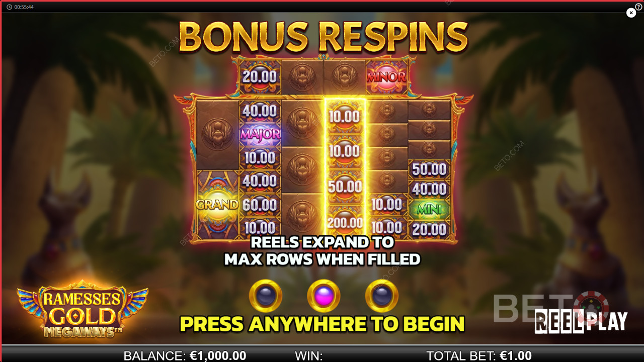 Vysvětlení bonusových funkcí v Ramesses Gold Megaways od Reel Play