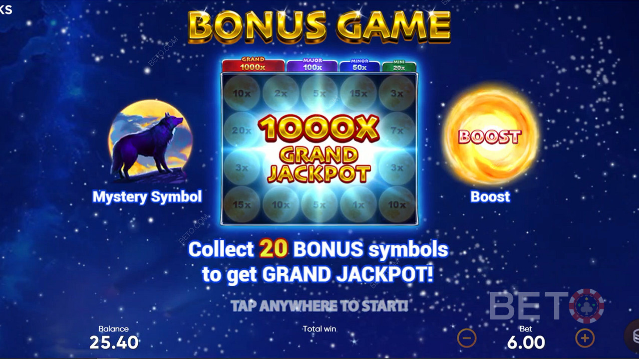 V bonusové hře nasbírejte 20 bonusových symbolů a odemkněte hlavní jackpot.