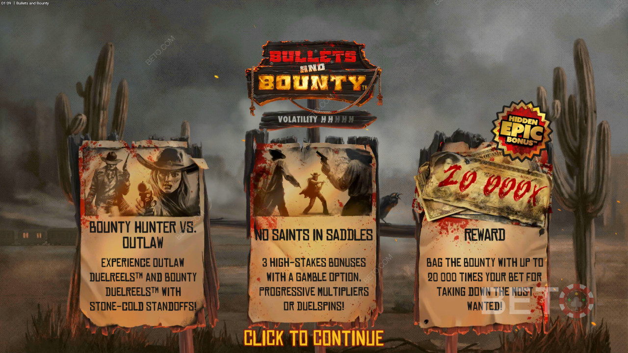Vysvětlení bonusových funkcí ve hře Bullets and Bounty by Hacksaw Gaming