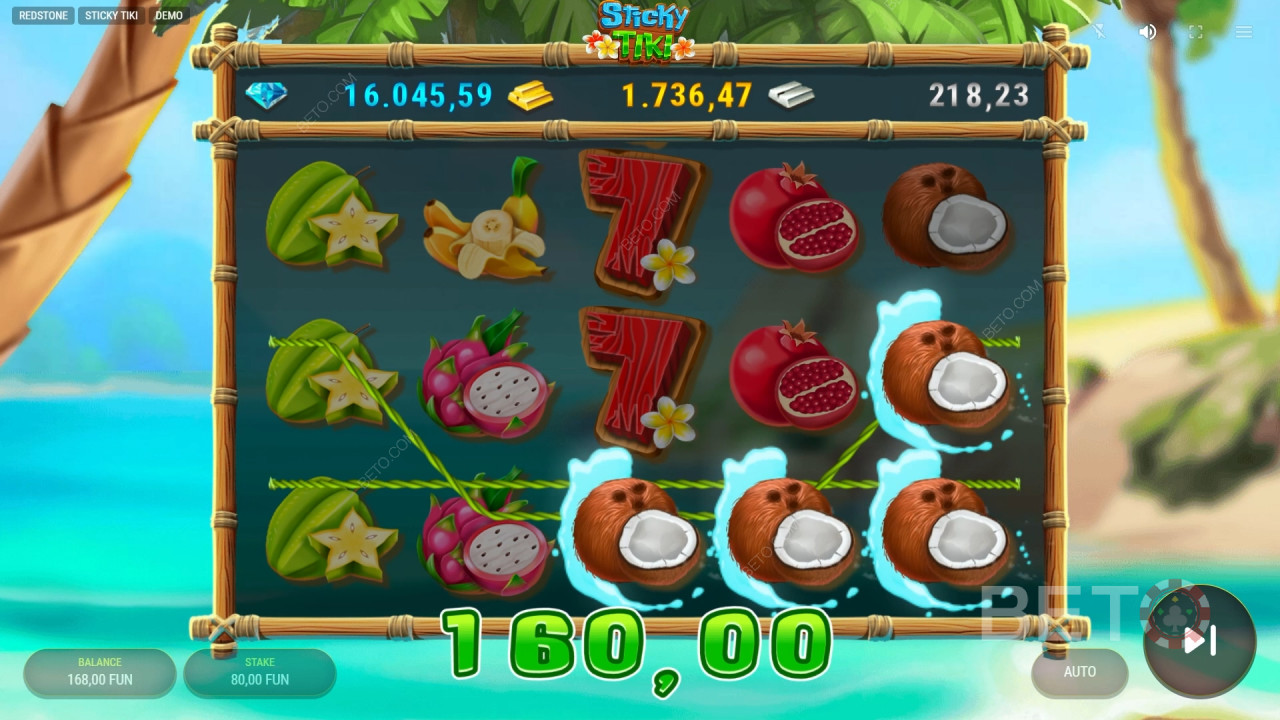 Vysvětlení bonusových funkcí ve hře Sticky Tiki by Redstone