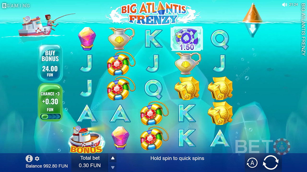 V online slotu Big Atlantis Frenzy si pomocí šipek upravte rozložení.