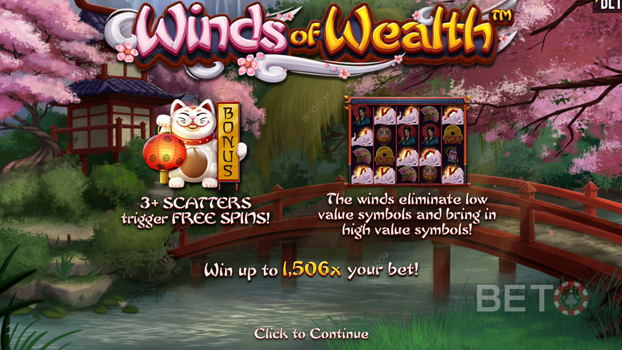 Maximální výhra ve slotu Winds of Wealth je 1 506násobek vaší sázky.