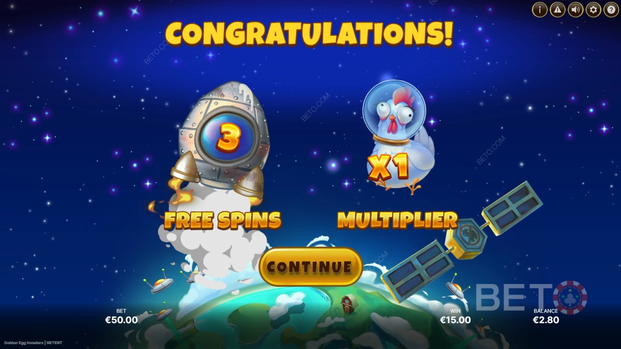 Vysvětlení bonusových funkcí ve hře Golden Egg Invaders podle NetEnt