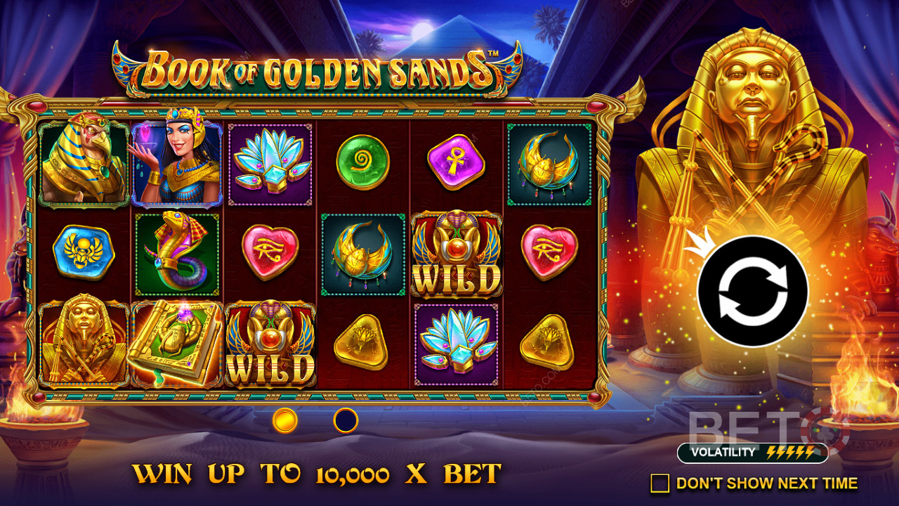 Ve slotu Book of Golden Sands můžete vyhrát až 10 000násobek svého vkladu.