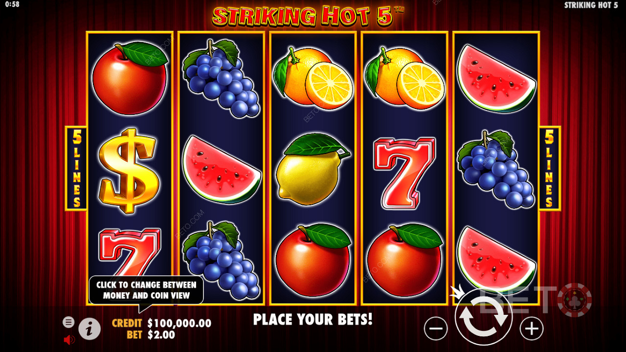 Zahrajte si dnes hru Striking Hot 5 a získejte šanci vyhrát skutečné peněžní výhry v hodnotě 5 000násobku sázky.