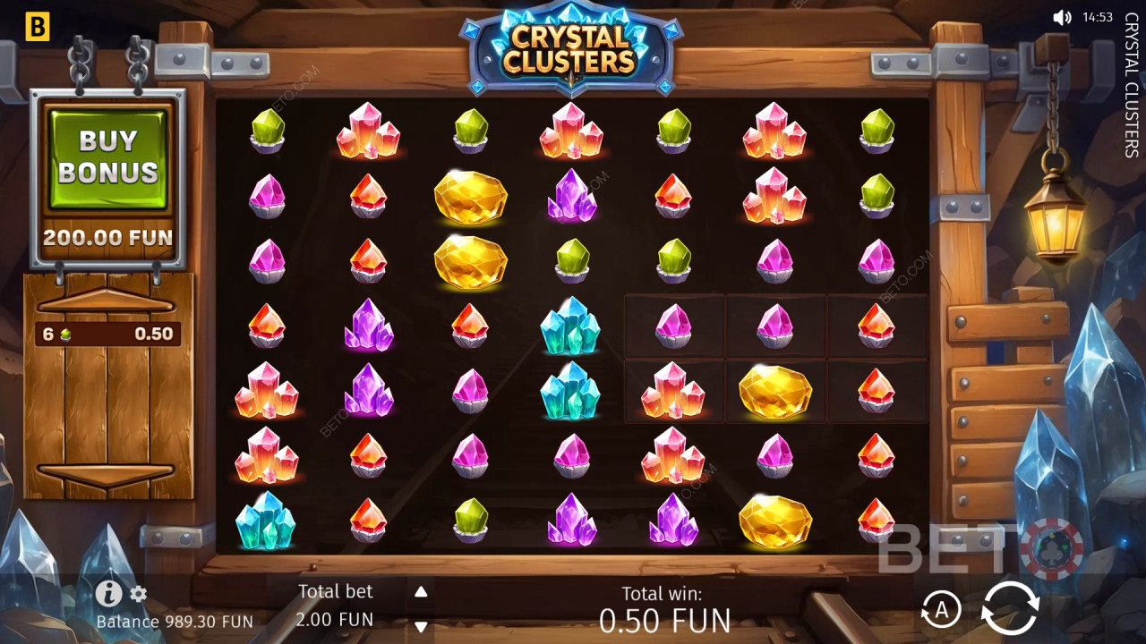 Vysvětlení bonusových funkcí ve hře Crystal Clusters od BGaming