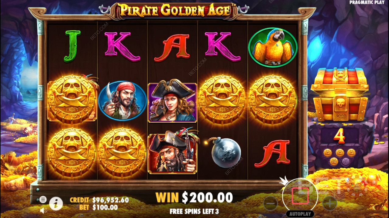 V online slotu Pirate Golden Age se ve Free Spins často objevují tajemné symboly.